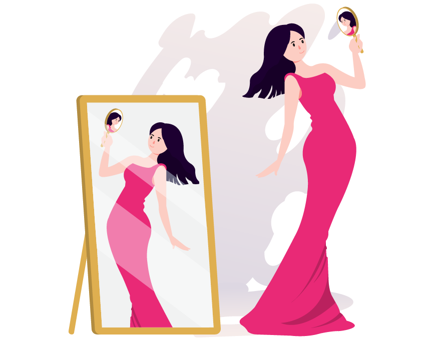 Woman checking out herself in the mirror