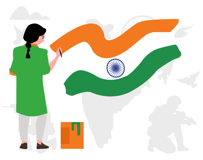 Girl painting indian flag on the wall