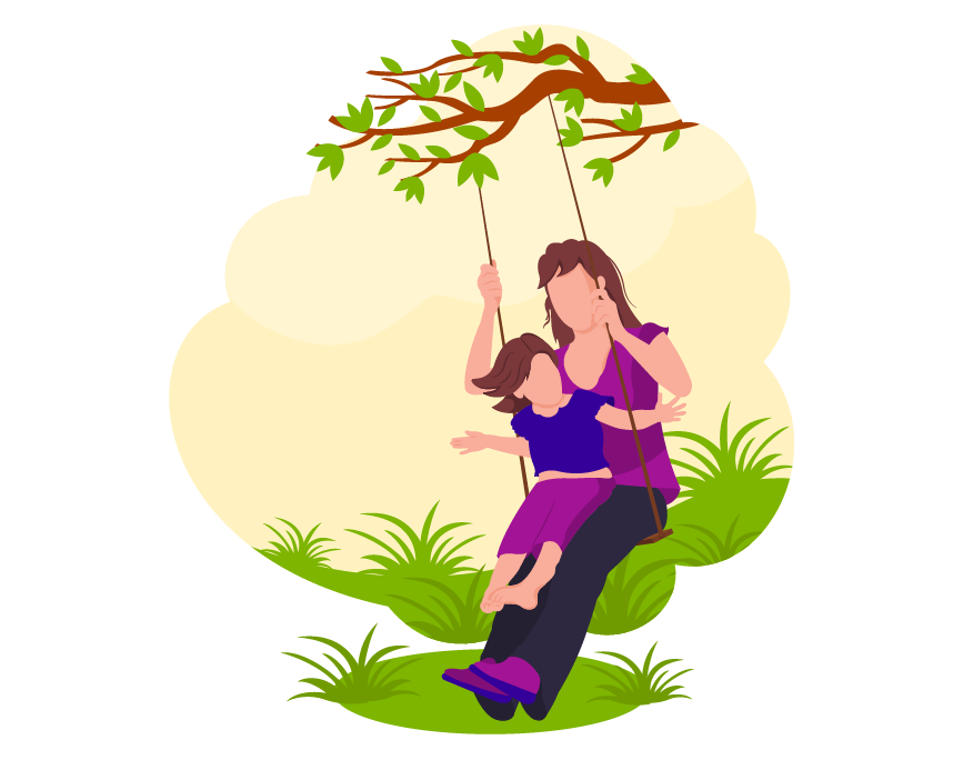 Mother and daughter swing at garden