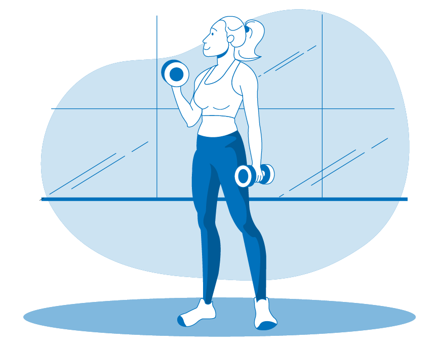 Girl doing exercise with dumbbells