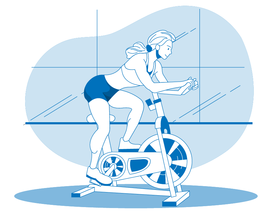 Girl work out cardio on bicycle in gym