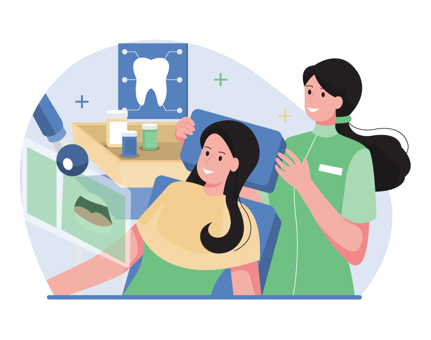 Download Dentist checking patient's teeth sitting with open mouth SVG ...